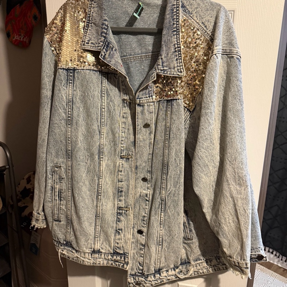 Gold and Blue Jean Jacket with Distinctive Embellishments